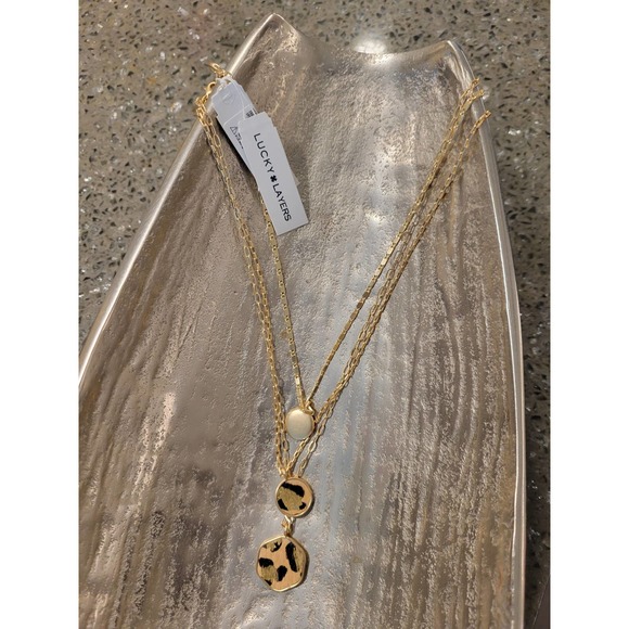 FINAL PRICE! Lucky Brand Gold-Tone Animal-Print Disc Layered Pendant Necklace - Picture 4 of 7